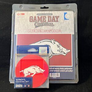 University of Arkansas 3 x 5 Flag and Vinyl Coaster Set NWT